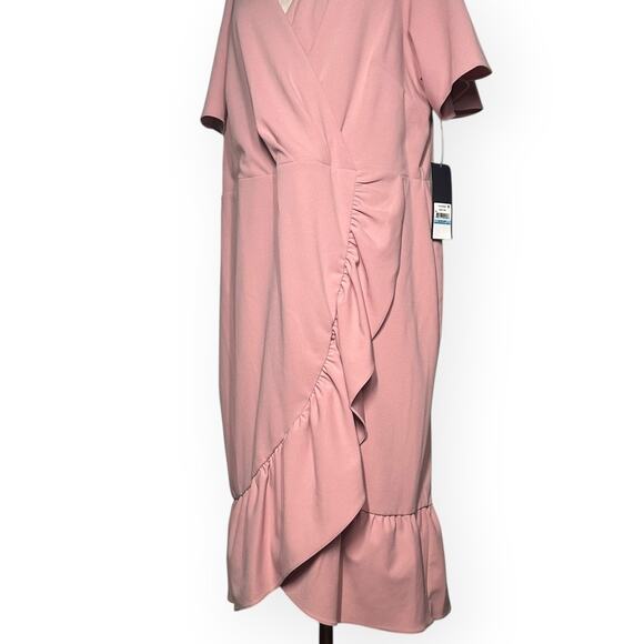 New $170 RACHEL ROY Ruffle Crystal Dress Faux Wrap Cascade Cocktail Pink Wedding - Picture 5 of 12